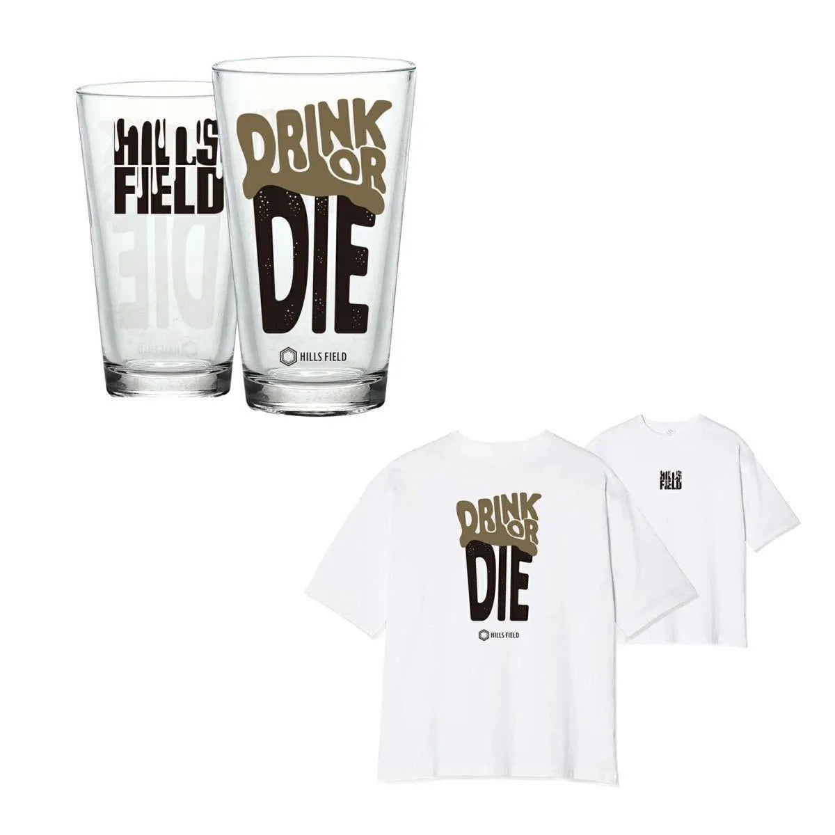 【初回限定】HILLSFIELDパイントグラス+ TシャツXL 黒ビールver 初回限定生産:DRINK OR DIE 限定グラス + Tシャツセット(BLACK