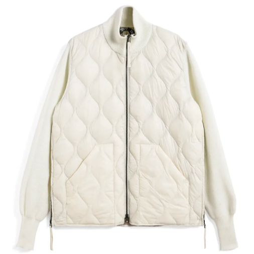 ミリタリー ハイネック ニット+ダウン ジャケット-ソフトシェル