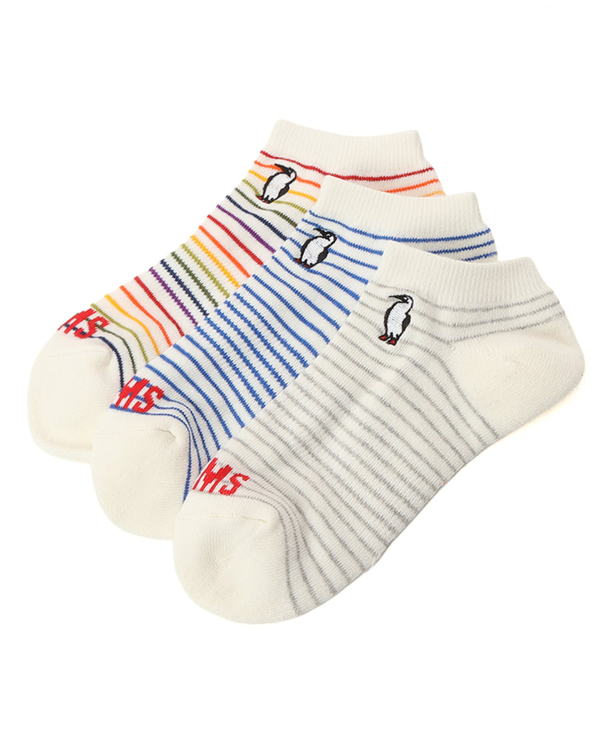 3P Booby Border Ankle Socks・White/Black　3Pブービーボーダーアンクルソックス（ソックス/靴下）